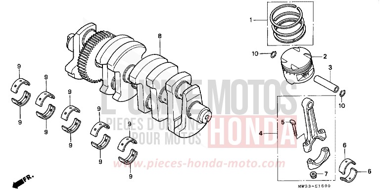 CRANKSHAFT/PISTON for CB Seven Fifty CANDY ANDROMEDA RED-U (R131) from 1995